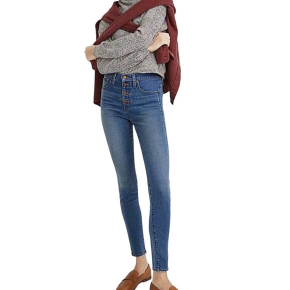 Madewell 10” High Rise Skinny Jeans Medium Wash Button Fly Pockets Stretch Logo - Picture 10 of 10